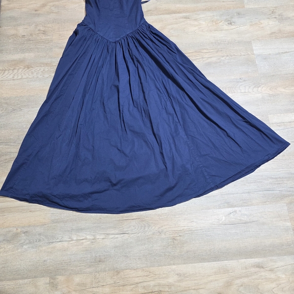 Navy Blue Sleeveless Gathered Waist Maxi Dress - Picture 6 of 13